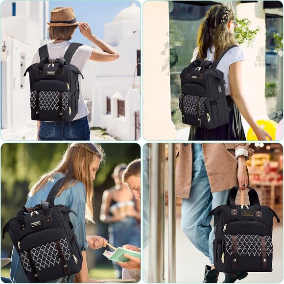 Stylish 15.6 Inch Laptop Backpack for Women with USB Charging Port - Black - Picture 7 of 7